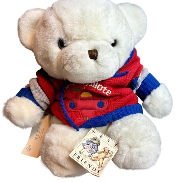 Vintage White Plush Bear Best Friends with Vintage 18M Pilot Sweater - Picture 1 of 12